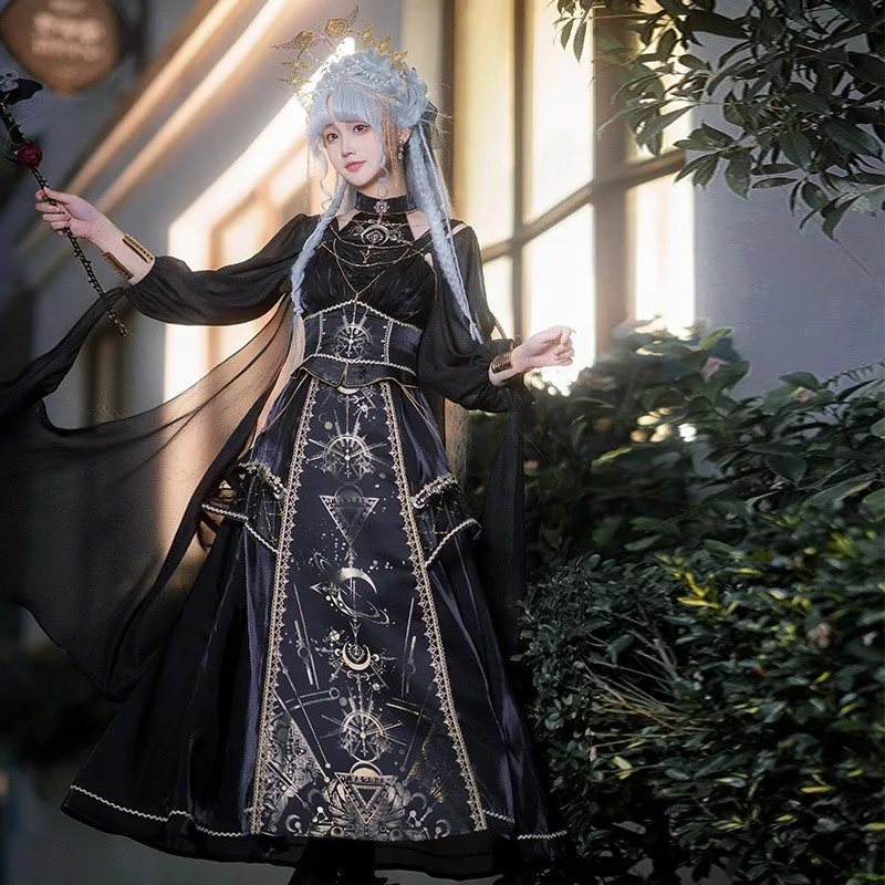 

Original Spring Couple's Cla Lolita Dress Horus's Nightmare Jsk Elegant Dark Exotic Dress Goth Dresses Women Lolita Black Cloa