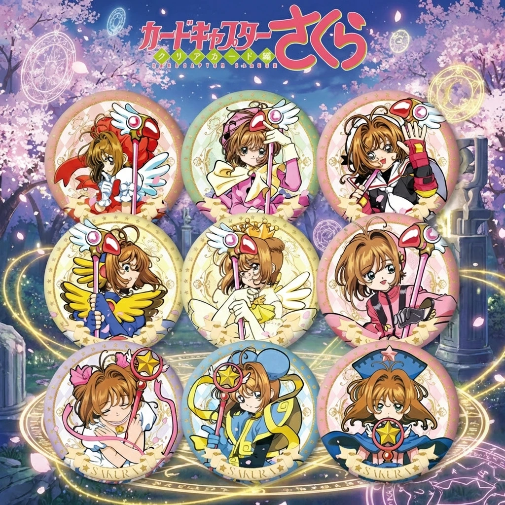 Pin Broche de Doble Cara de la Serie Anime Cardcaptor Sakura, Accesorio de Cosplay, Tamaño 7.5cm x 5.8cm