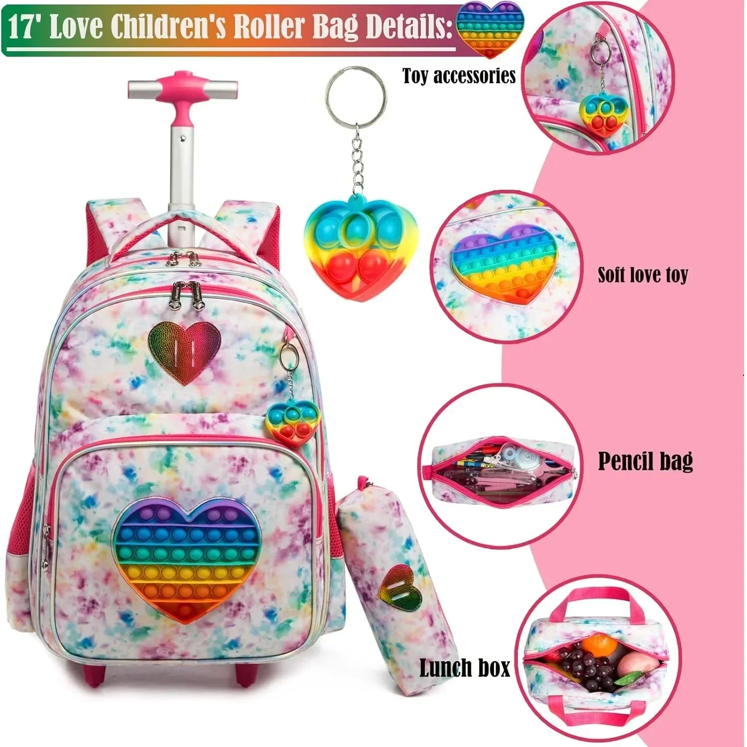 Crianças rolando mochila para meninas saco de escola das crianças com rodas carrinho conjunto mochila para estudantes bagagem com rolo