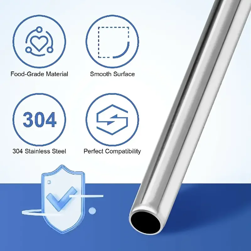 6pcs, Extra Long Metal Replacement Straws For Stanley 40oz Adventure Travel Tumbler, 12\'\'x 8 MM Stainless Steel Drinking Straws