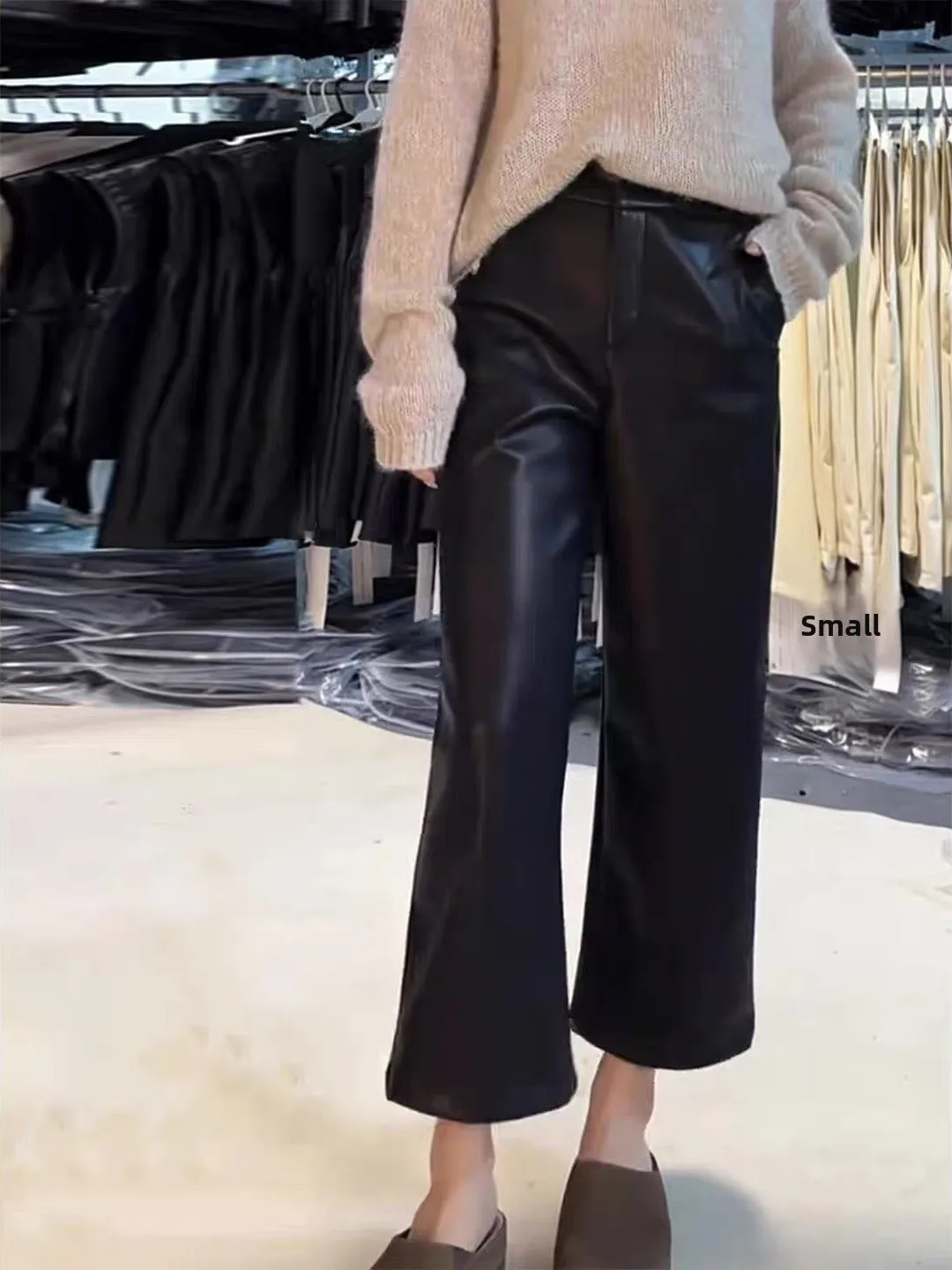 

Женские брюки из натуральной кожи eepskin с высокой талией, прямые, модные, повседневные, удобные, мягкие