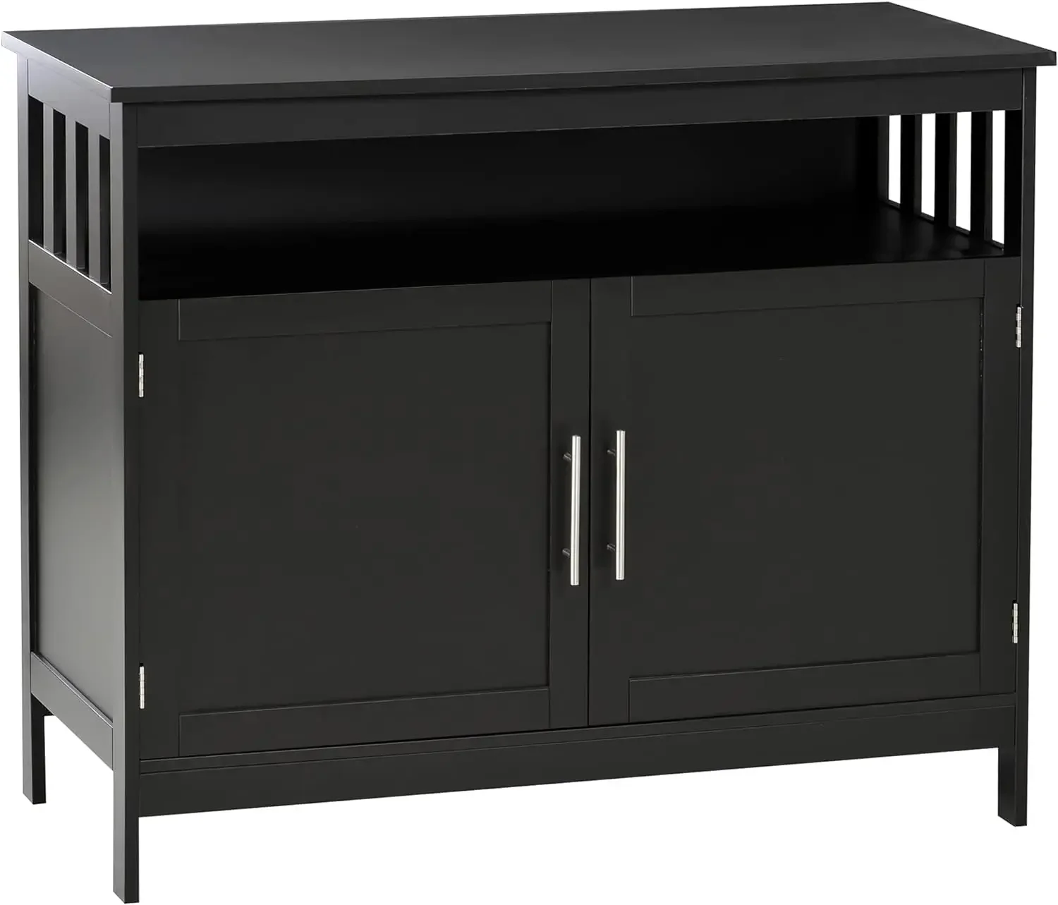 Sideboard Buffet Cabinet, Modern Kitchen Cabinet, Coffee Bar Cabinet with 2-Level Shelf and Open Compartment, Black/Grey/White