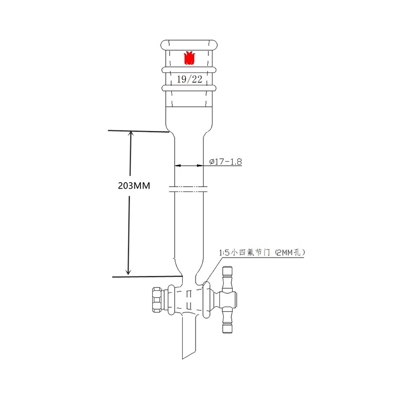 SYNTHWARE Flash chromatography column, No sand plate, Enhanced joint 19/22, 2mm PTFE valve aperture, Borosilicate glass, C189