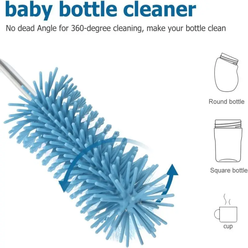 Long Handle Stainless Steel Cup Cleaning Brush Press Spin Silicone Bottle Washer for Home Kitchen Water Bottle Mug Washing Tool