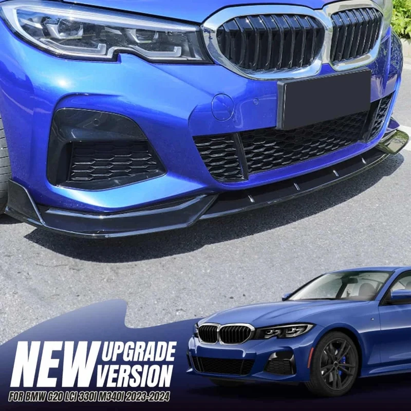 GT نمط لمعان أسود الجبهة الوفير الفاصل الشفاه لسيارات BMW G20 LCI M340i 330i M Sport 2023 ~ 2025 تجميل الناشر طقم الجسم ضبط