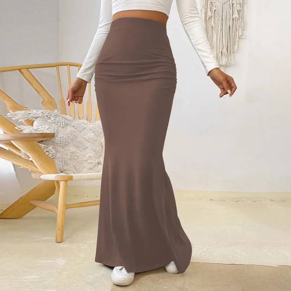 Women Fishtail Style Slim Fit High Waist Fishtail Skirt Ankle Length Hip Lifting Design for Women Solid Color Shirring Detail