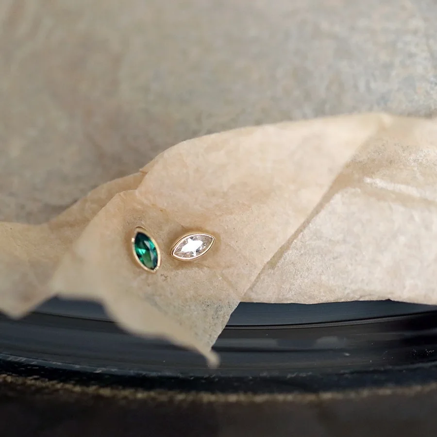 925 Sterling Silver Plated 14K Gold White Green Geometric Zircon Earring for Women Korean Delicate Mini Jewelry Gifts view 3