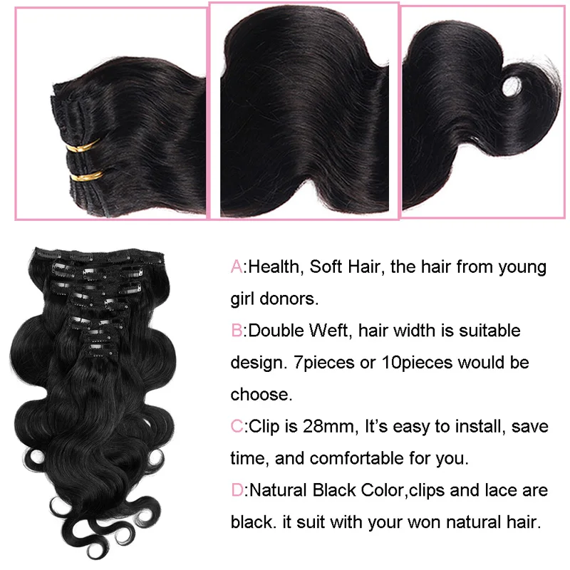 Veravicky-Extensions de cheveux brésiliens Remy Body Wave, faites à la machine, pinces à cheveux humains, 12 à 24, 7 pièces par ensemble, 10 pièces par ensemble