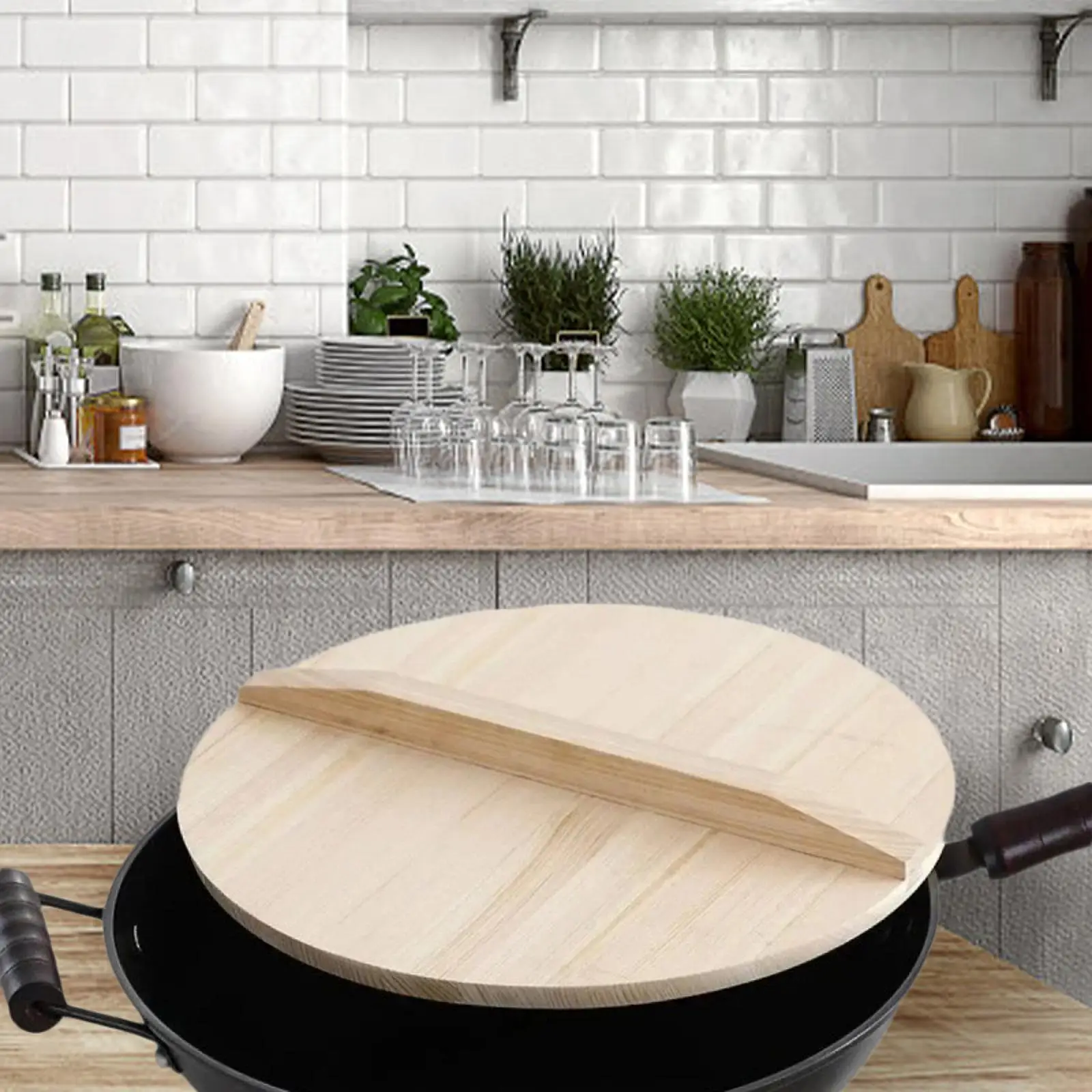 Handcrafted Wooden Pan Lid Universal Pot Cover with Ergonomic Handle Kitchen Supply for Everyday Use