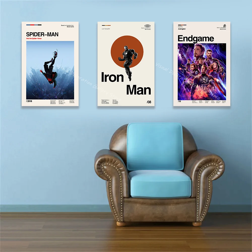 

Disney Superhero Retro Poster Iron Man Spider Man Anime Marvel Painting Wall Art Print Canvas Home and Living Room Decor Gifts