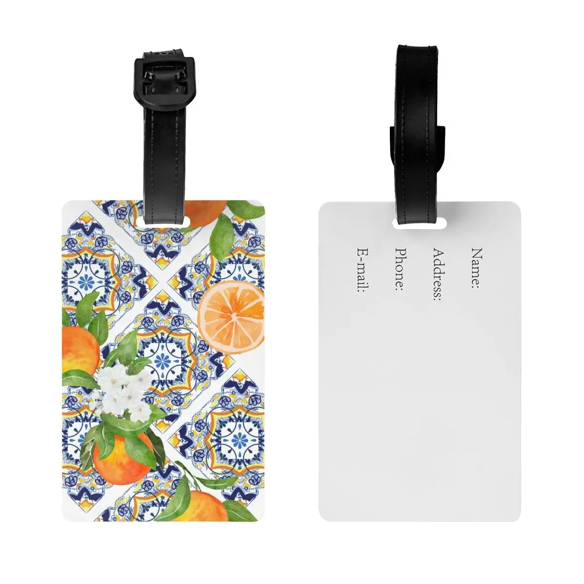 Custom Sicilian Tiles Summer Fruit Oranges Lemons Luggage Tag Privacy Protection Baggage Tags Travel Bag Labels Suitcase