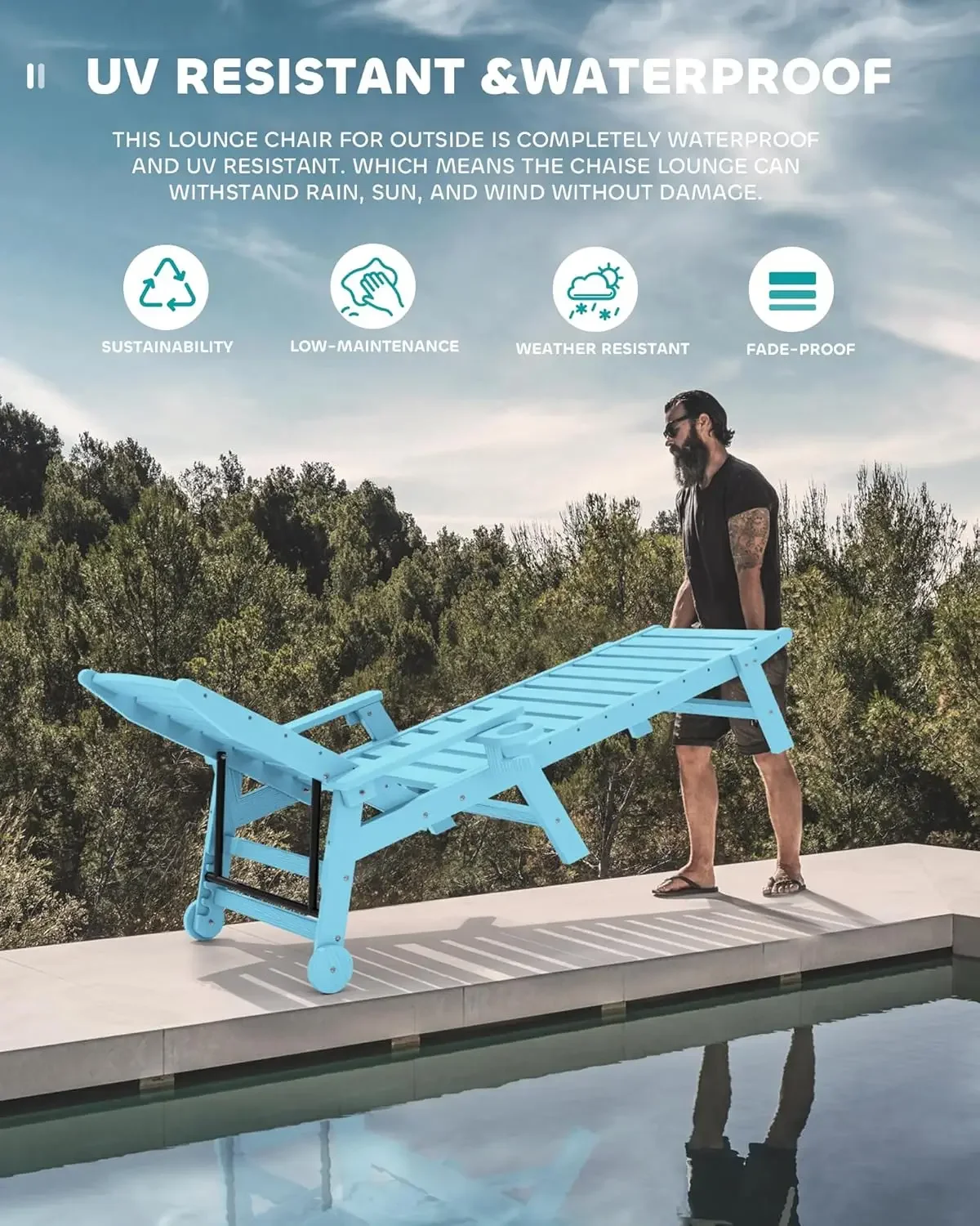 SERWALL. Chaise longue réglable XR, chaise longue d'extérieur pour piscine, HDPE, ensemble de 2, 5 positions