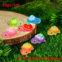 50pcs 3D Luminous Fruit Turtles for DIY Jewelry Making, Micro Scenery Car Resin Decoration Handicrafts And Birthday Party Gifts
