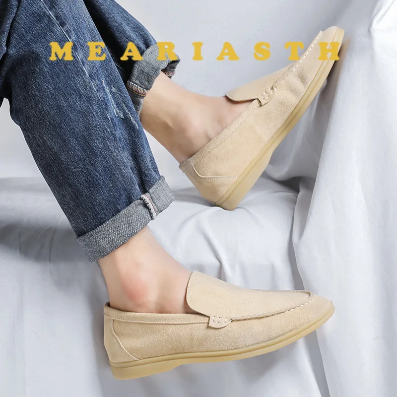 الرجال متجمد جلد الغزال الانزلاق على الفول أحذية خفيفة بدون كعب ربيع الخريف جديد شقة الانزلاق على المطاط أسفل غير جلدية حذاء كاجوال