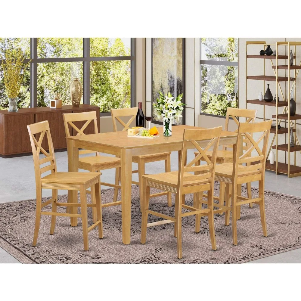 7 Piece Counter Height Set Consist of a Rectangle Kitchen Table and 6 Dining Chairs, 36x60 Inch