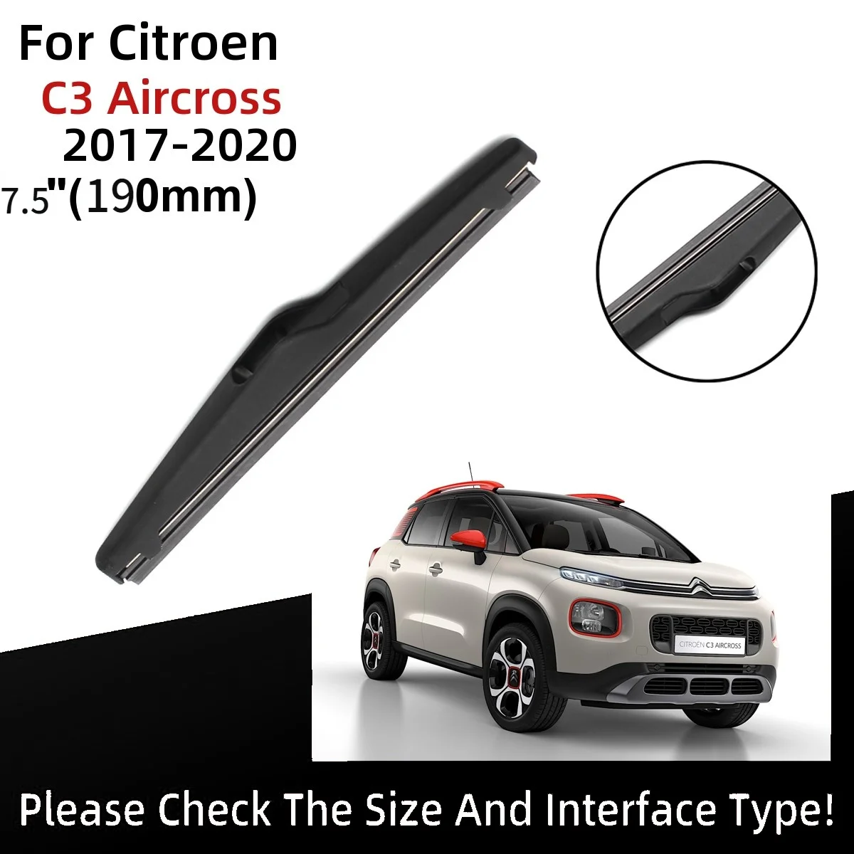 

For Citroen C3 Aircross 2017-2020 26"+16"+7.5" Front Rear Wiper Blades Brushes Cutter Accessories 2017 2018 2019 2020