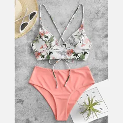 Two Piece Swimsuit Bikini Women 2024 Summer Beach Wear Suit Female Flower Print Split Sets New Ladies Swimming Suit Dropshipping