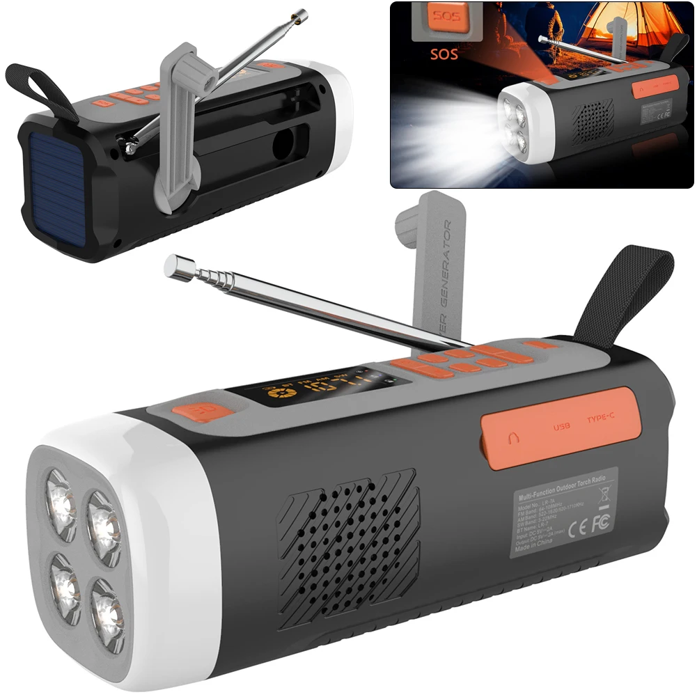 4500mAh Emergency Radio Multifunctional Hand Crank AM/FM/SW Radio USB Charging with Flashlight SOS Alarm Radio for Outdoor