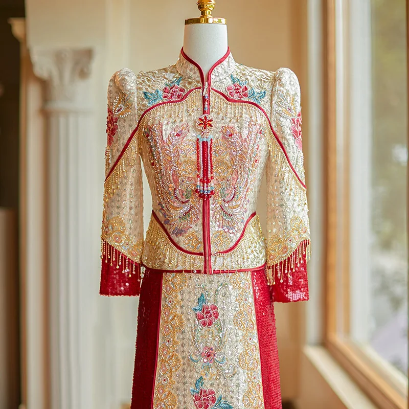 فساتين زفاف Xiuhe الصينية للنساء فساتين زفاف نخب فستان التنين فينيكس 2025 #3