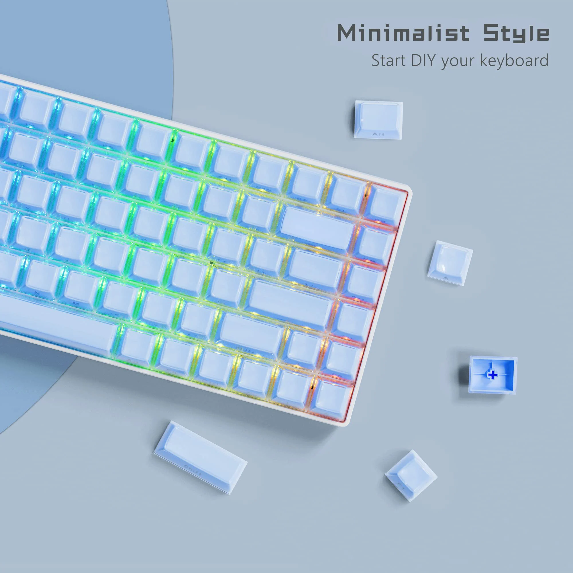 Multicolor Ice Crystal Keycap 113 Keys ABS Jelly Round Side Print Key Caps OEM Profile for Cherry MX Mechanical Gaming Keyboard