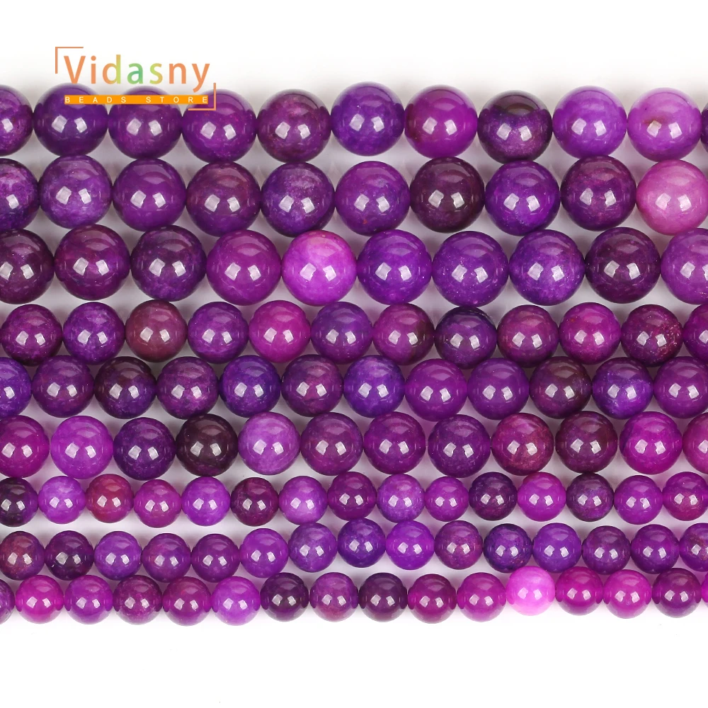 Natursteinperlen, lila Achat-Chalcedon-Perlen für die Schmuckherstellung, runde lose Perlen, DIY-Zubehör, Armband, 6/8/10 mm, 15 Zoll – Detail 6