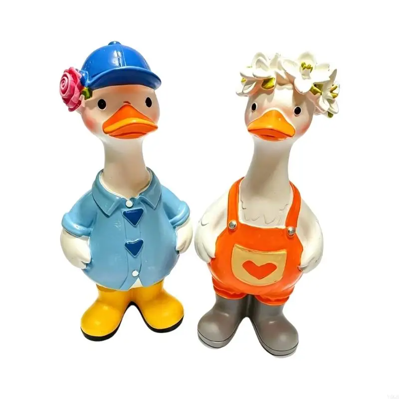 Duck Garden Statue Resin Freestanding Figurine for Porch Balcony Tabletop Home Display with Playful Character Detail Y5GB