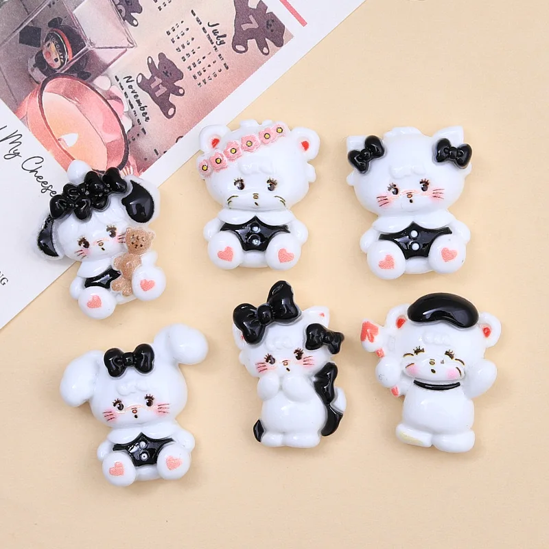 10 Pcs Cartoon Resin Cute Cartoon Cats Puppy series Flat bottom Scrapbook Diy Jewelry hair clips Phone case Ornament Accessories