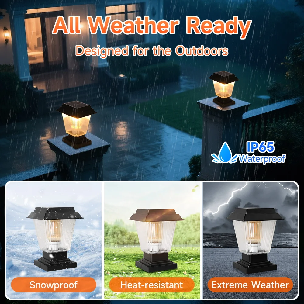 Solar Lamp Remote Control Waterproof Solar Post Light Outdoor Timed Solar Pillar Lights LED Post Light for Garden Patio Decor