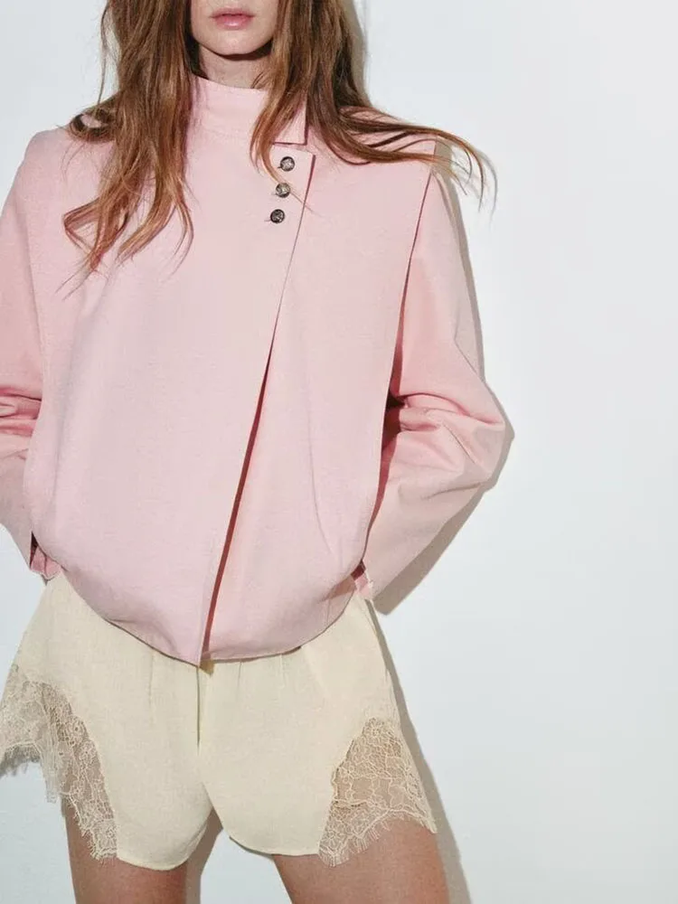

Fashionable Long Sleeve Stand Collar Button Short Jacket Women's Clothing Versatile Commuter Style New Arrival Summer 2026