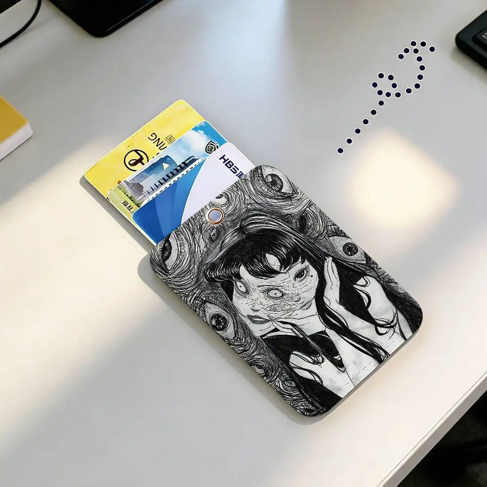 Junji Ito Tomie Retro  1Pc PU Leather Card Holder Keychain Key Ring Door Lock Access Tags ID Card Case Keychain Card