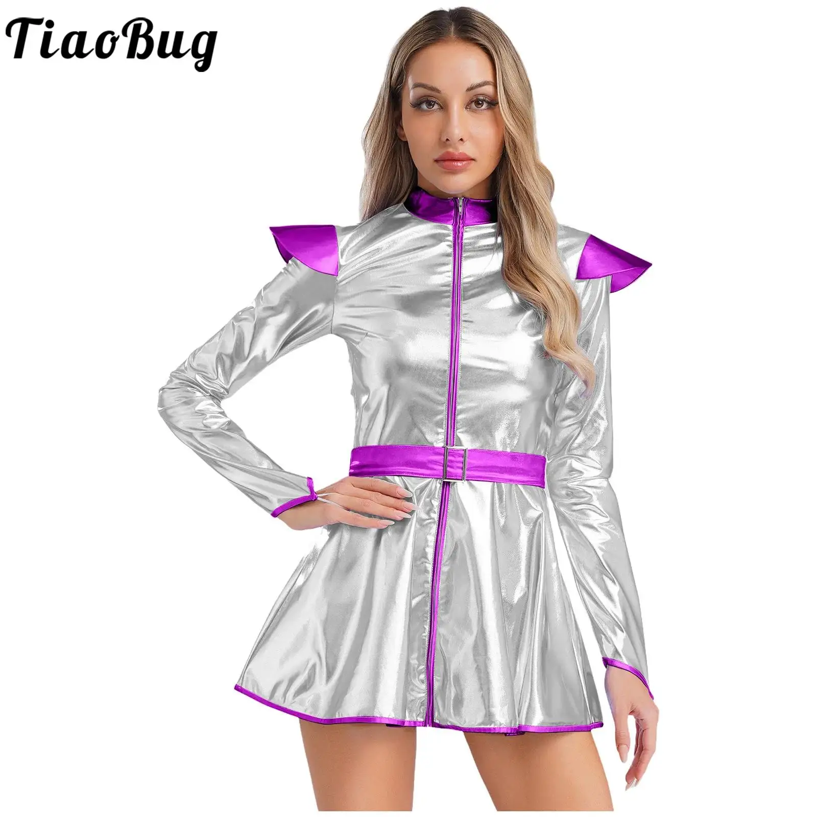Frauen Alien Outerspace Halloween Cosplay Kostüme Fling Sleeve Tutu Tanzkleid für Future World Party Roboter Space Alien Kostüm
