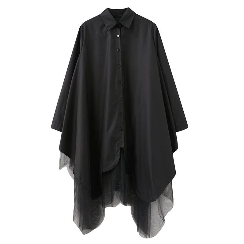 Versão coreana tamanho grande solto falso duas peças vestido feminino novo grande balanço irregular emenda dupla camada gaze camisa vestido