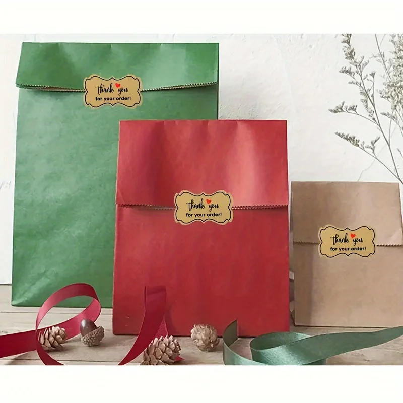 300pcs/roll, Kraft Paper Thank You For Your Order Sticker Heart Thanks For Shopping Small Shop Local Gift Packaging Sticker Smal