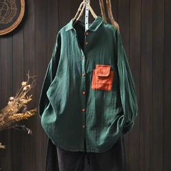 Women Long Sleeve Casual Shirt New Arrival 2025 Spring Turn-down Collar Loose Female Basics Cotton Tops Shirts M411