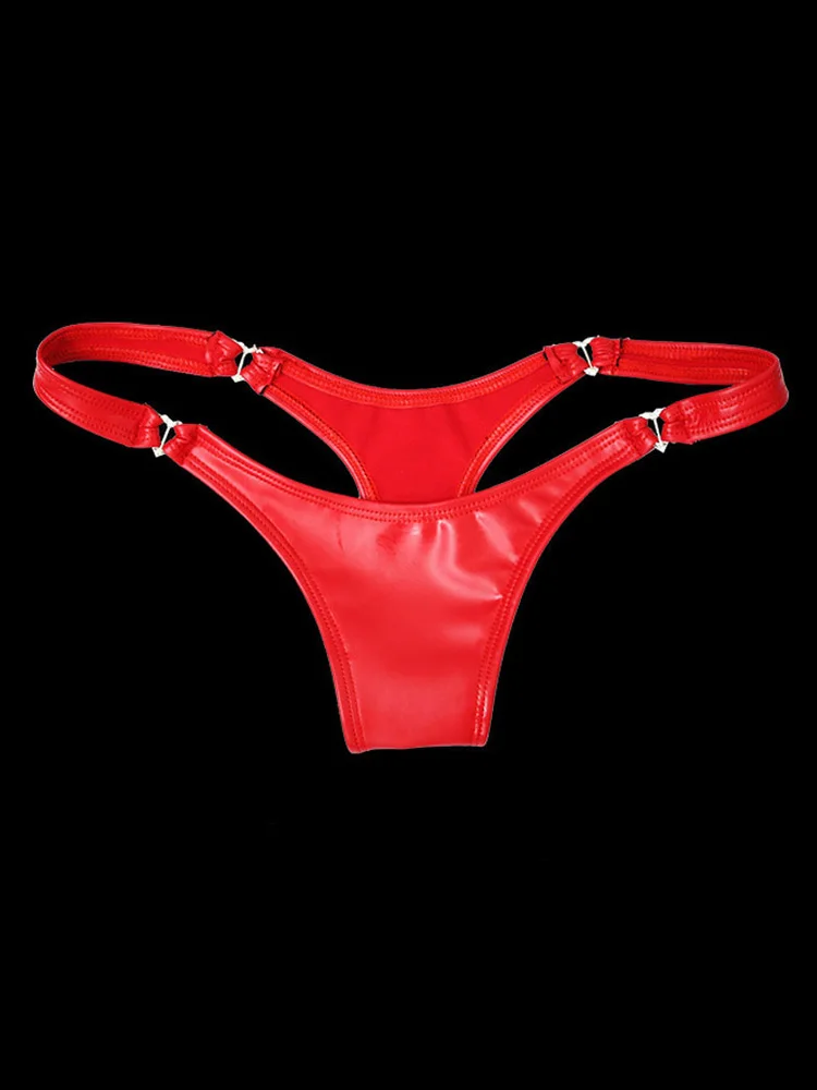 Sexy Women Latex PU Faux Leather Low-Rise G-string Oil Glossy Shiny Micro Thong T-Back Erotic Lingerie Punk Stage Dance Wear