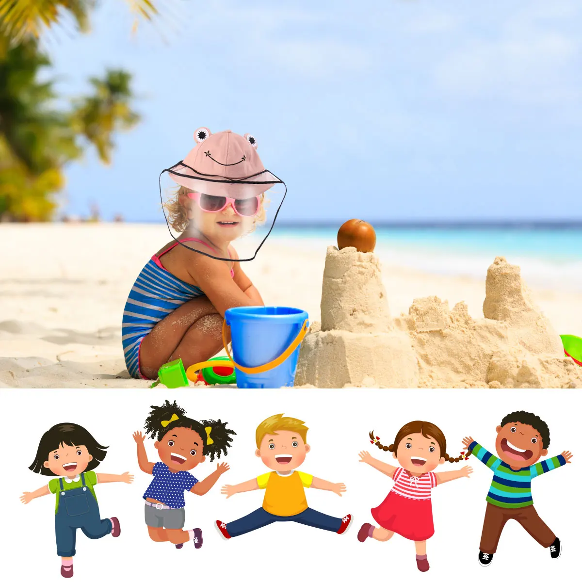 

Baby Droplet Sun Hat Protective Fishing Sunscreen Dustproof Face Cover Kids Girls Summer Beach Wide Brim Bonnet Outdoor Cycling