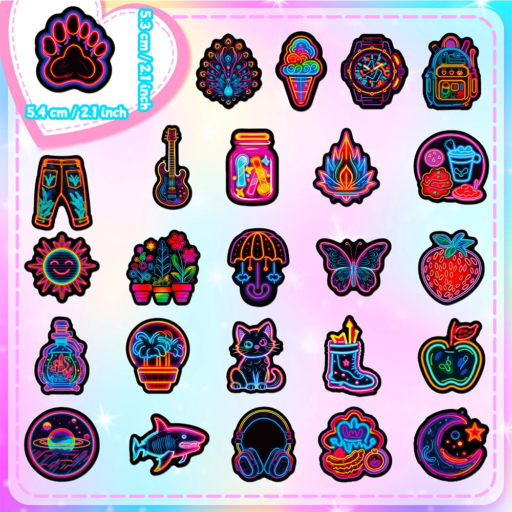 10/30/50pcs Cute Cartoon Neon Light Graffiti Stickers decalcomanie estetiche Laptop Notebook Phone Diary decorazione Sticker giocattolo per bambini