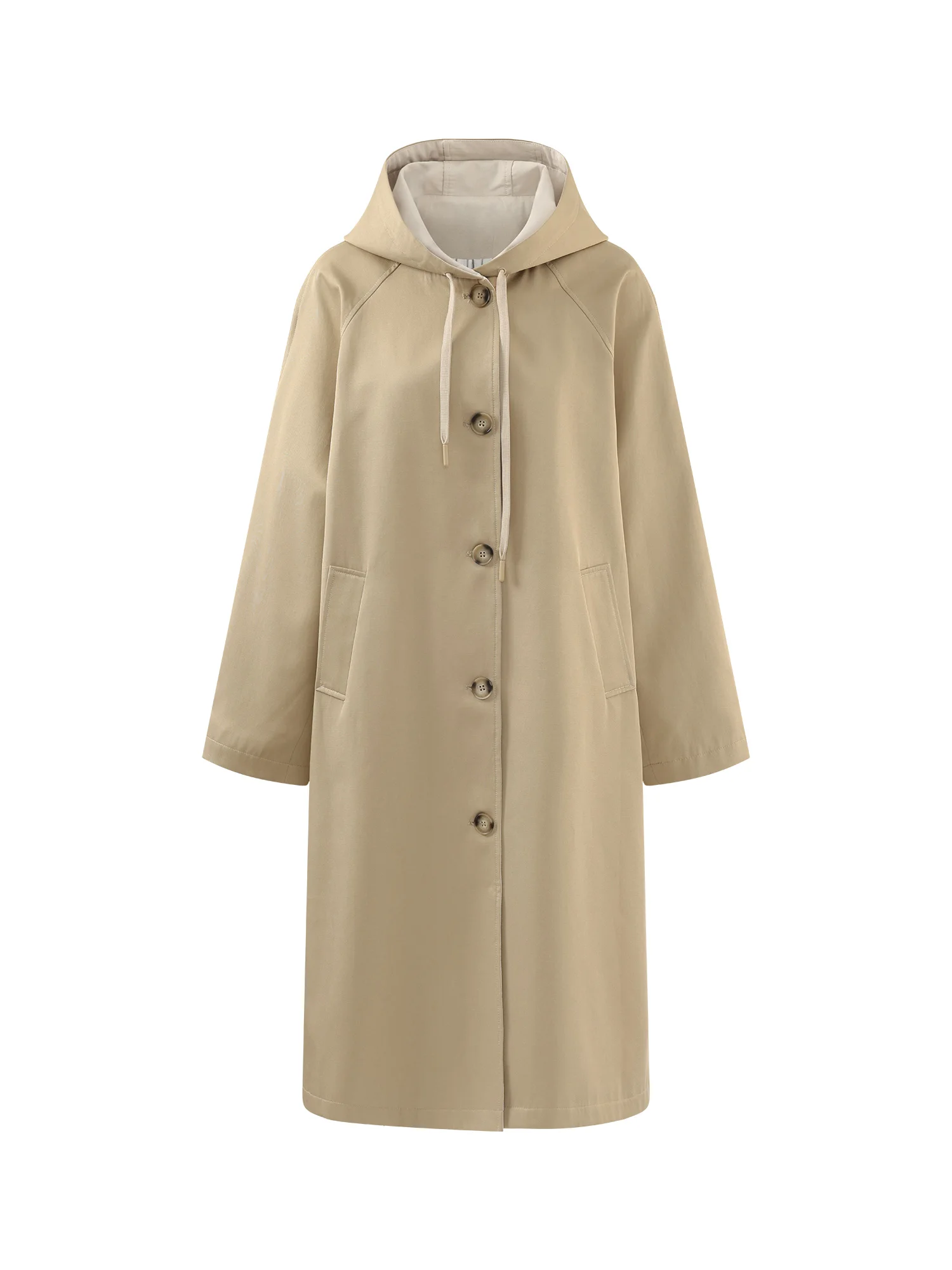 Khaki Hooded Trench Coat Women Autumn Loose Long Overcoat Elegant Casual Outwear High Waist Slimming Relaxed Fit Jacket Ladies