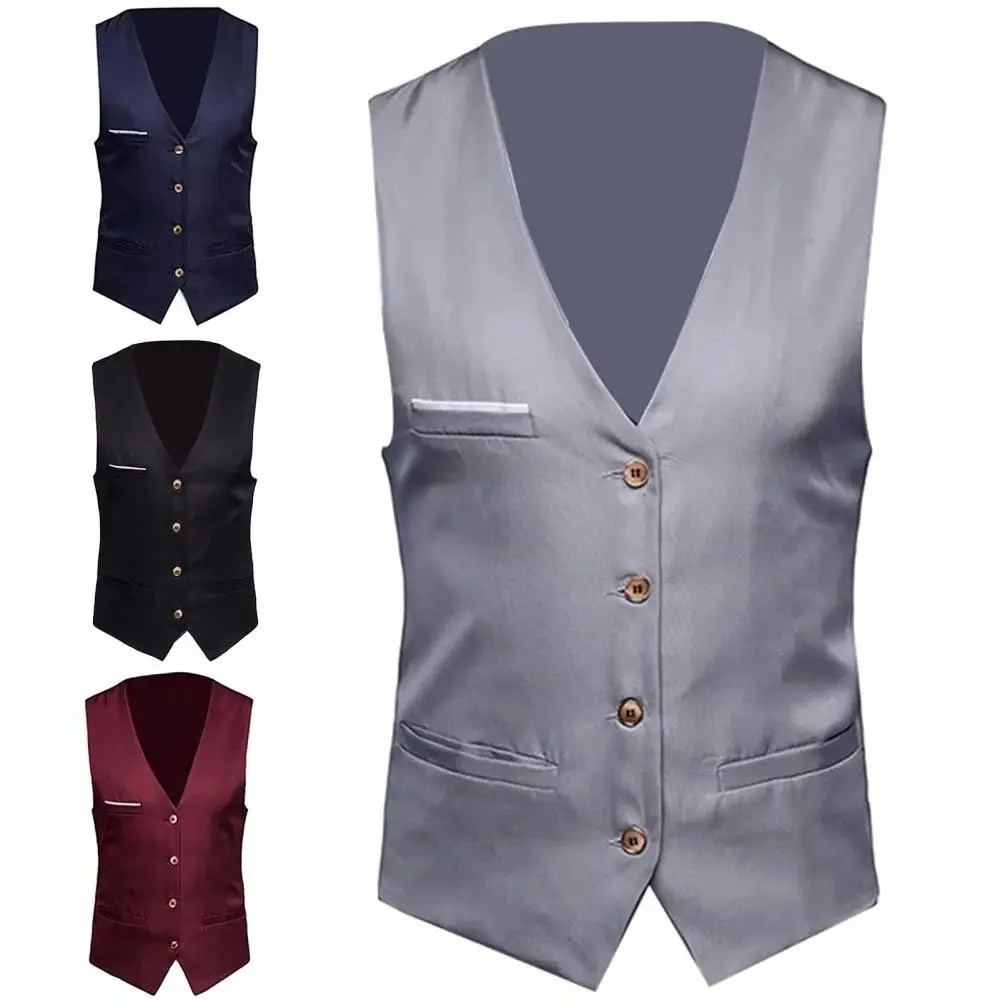 

2026 Men Classic Formal Business Suit Vest Formal Solid Color Suit Vest Single Breasted Sleeveless Business Waistcoat