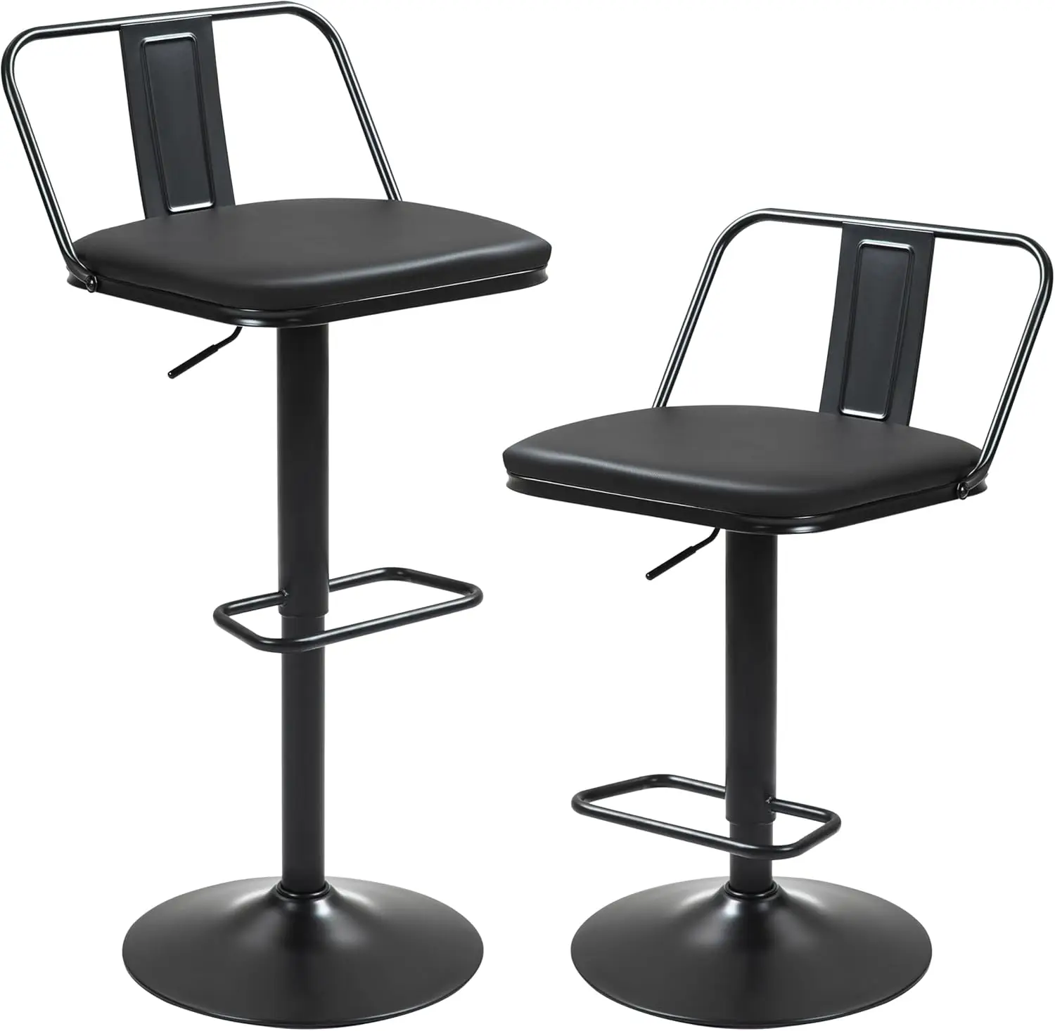 

Metal Bar Stools Set Of 2 Counter Height, Swivel Barstools With Footrest And L Shape Metal Back, Adjustable Modern Bar Chairs,