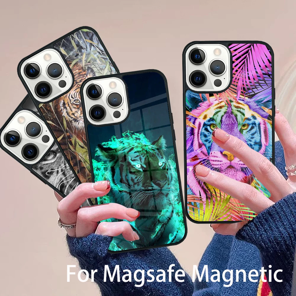 

Cool Animal Powerful Tiger Phone Case Magesafe Magnetic Wireless Charge Cover For IPhone 16 11 12 13 14 15 Pro Max Plus Mini