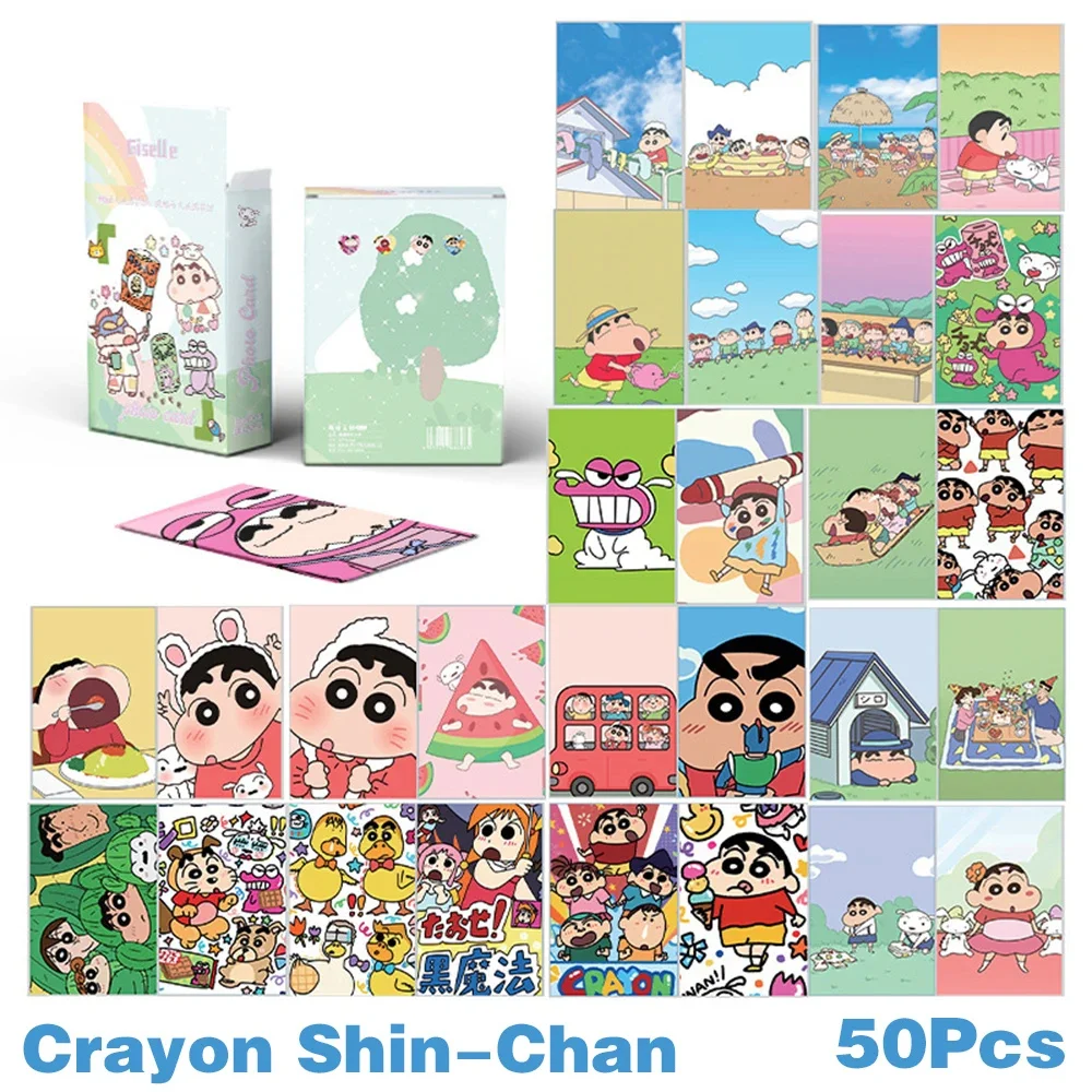 50/55Pcs Kawaii Crayon Shin-chan Anime Cards Box Cartoon Crayon Shinchan Collection Cards Toys Christmas Kids Boys Girls Gifts