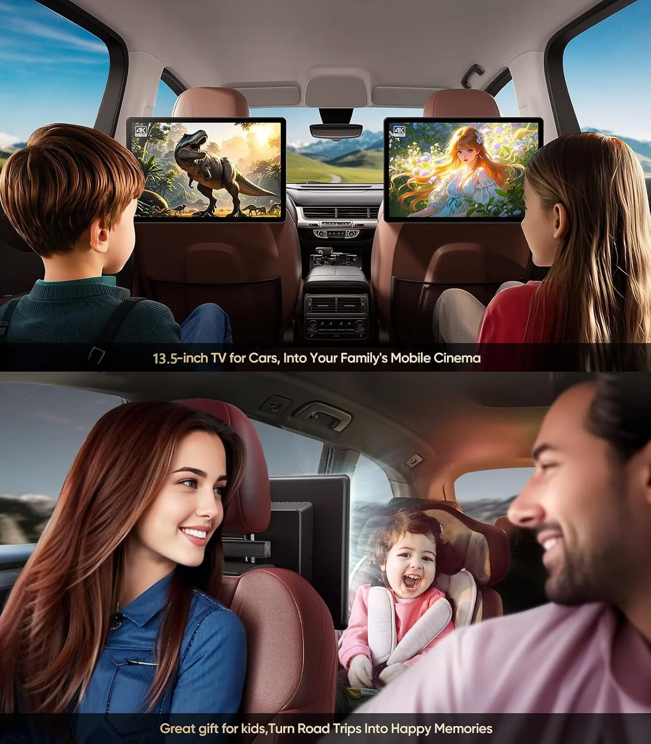 13.5 "4K Video Android Car TV Headrest Display WiFi Bluetooth Function IPS Touch Screen Media Player Phone Control MirrorLink - view 5