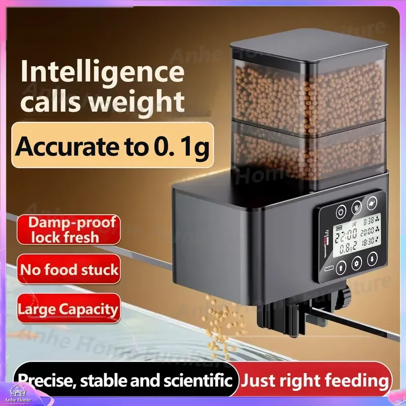 Automatic Fish Feeder Smart Timed Food Dispenser with Precision Weighing Anti-Scatter Design for Aquarium Turtle Tank Pet