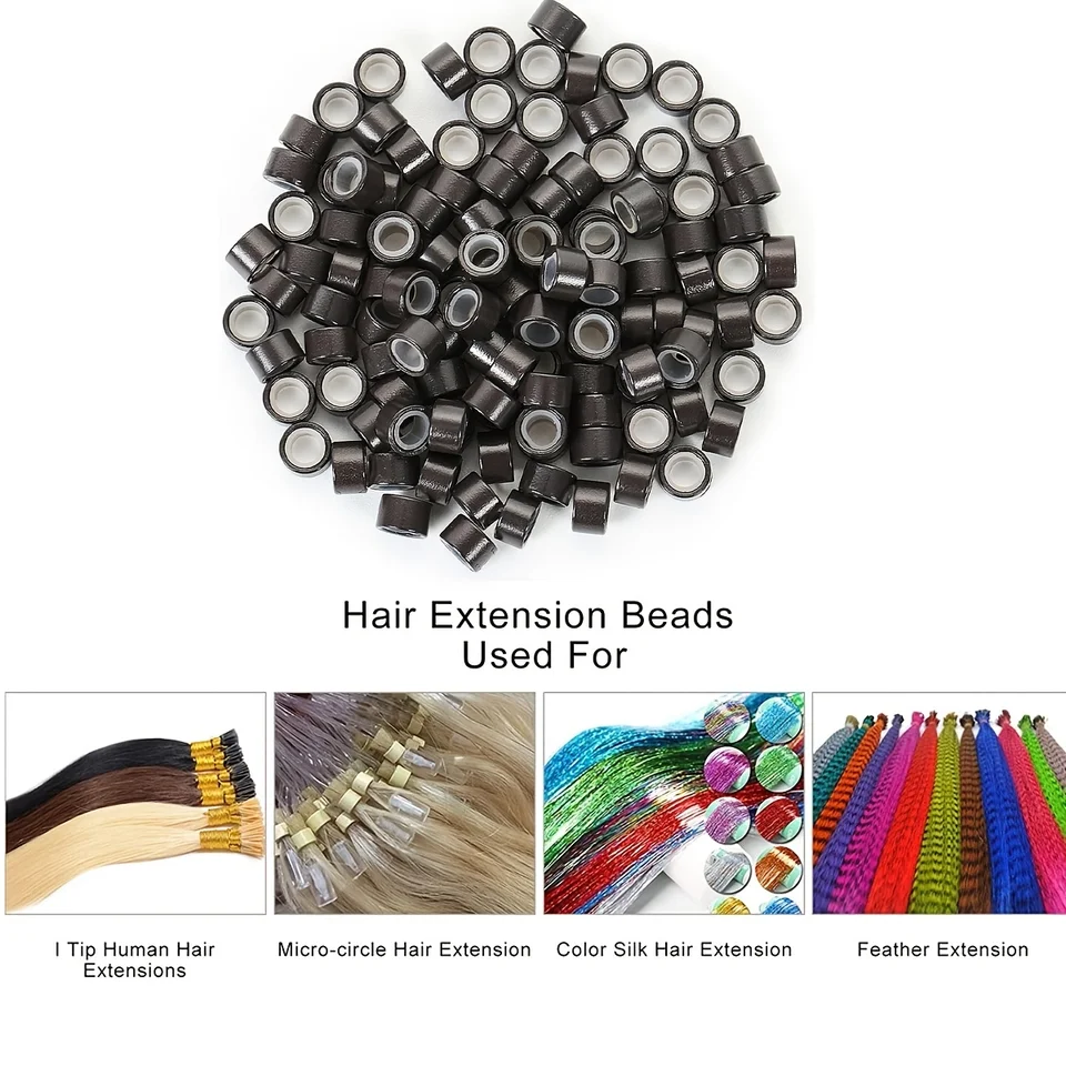 500 piezas de tubos de anillo de micro enlace de silicona de 5mm*3mm*3mm para extensiones de cabello, cuentas forradas, herramientas de salón, 5 colores 6