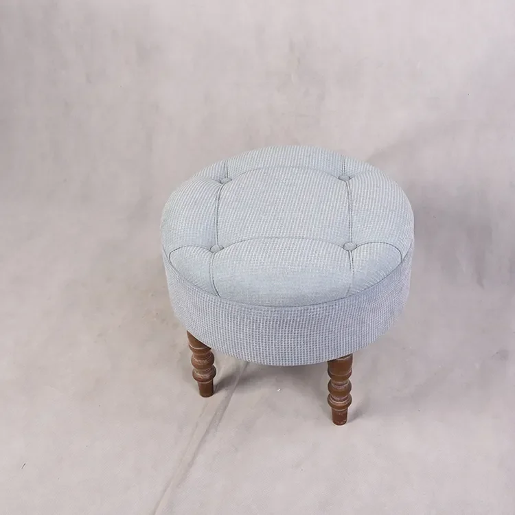 

Stylish Classic round Cushioned Ottoman Stool with 4 Wood Legs for Bedroom or Apartment Use