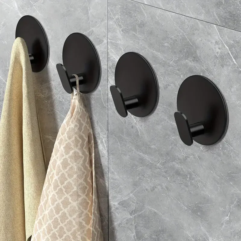 

4pcs Stainless Strong Adhesive Wall Hook Sticker Hanging Coat Rack Clothes Hanger Shower Robe Hook Kitchen Bathroom Towel Hooks