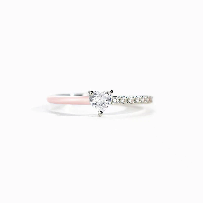 Schwarzer herzgeschliffener halber Emaille-Ring, selbstliebende Versprechensringe, Geschenk, Schmuck, Geburtstagsgeschenke für Frauen, Mädchen, Tochter, Ehefrau, Freunde – Detail 5