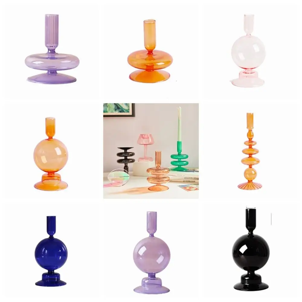 Floriddle Taper Candle Holders Glass Candlesticks for Home Wedding Table Decoration Glass Vase Table Bookshelf Candles Stand