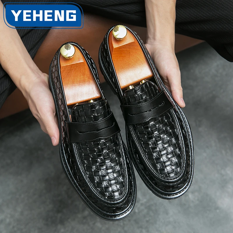 

Мужские модельные туфли, модные деловые повседневные туфли с острым носком, кожаные оксфорды с тканым узором для мужчин, Zapatos De Hombre